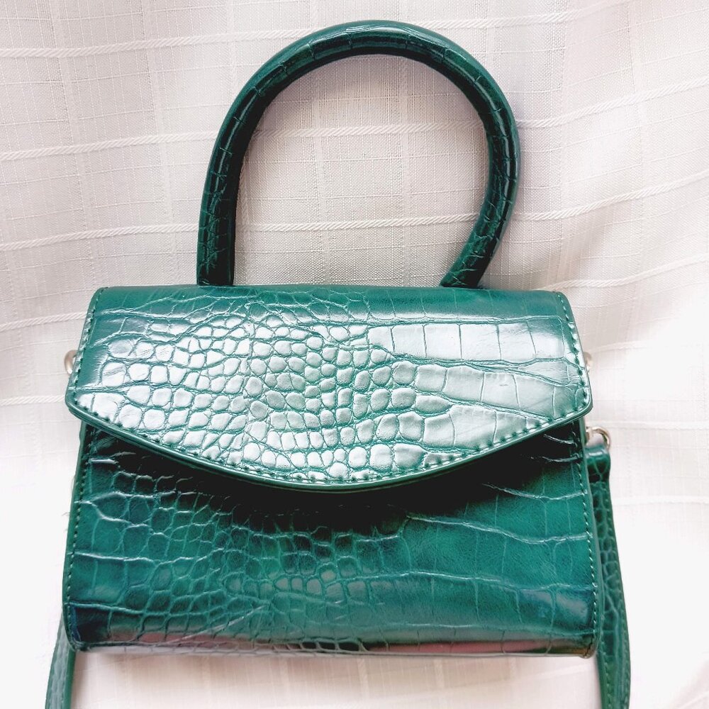 Urban Outfitters Green Faux Gator Mini Crossbody Bag with Handle